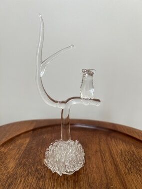 Vintage 80's Hand Blown Owl in a Tree Glass Art Homage to Phi Gamma Delta
